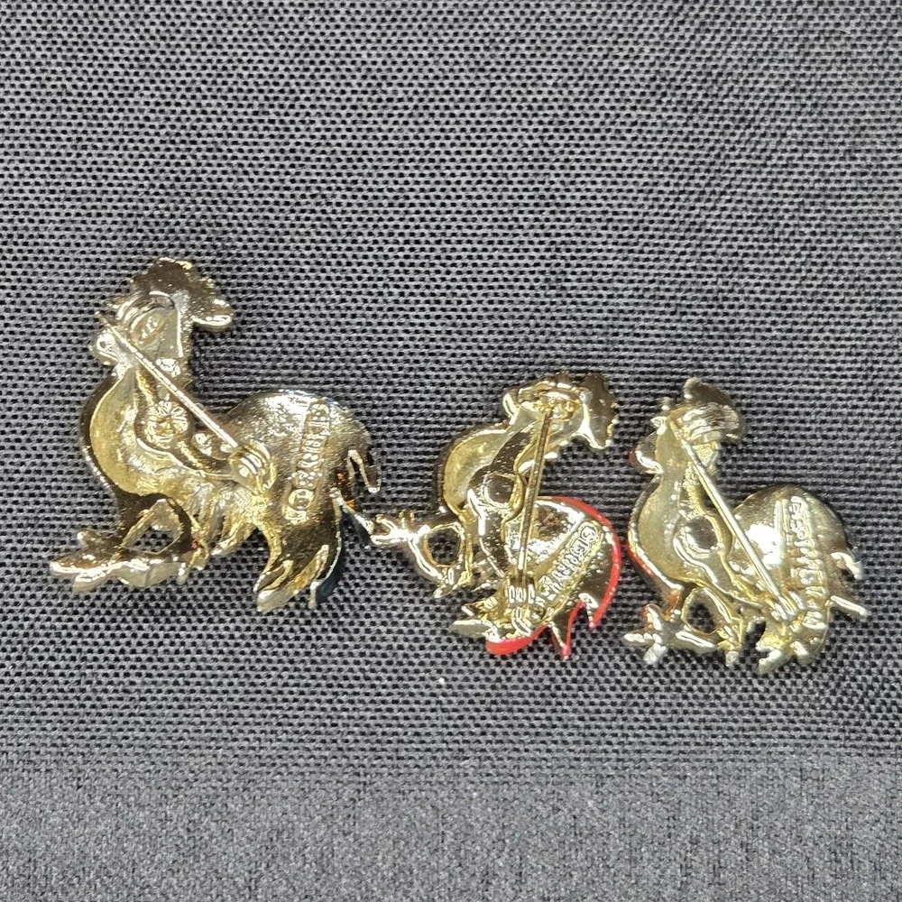 VTG Signed‎ Gerry's Rooster Brooch Set Gold Enamel MCM Farmcore Cottagecore Chic